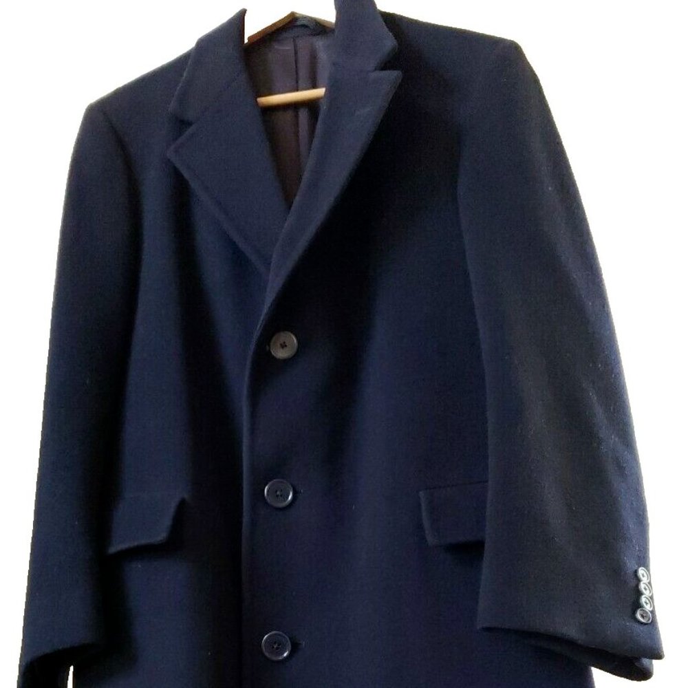 Hart Schaffner & Marx Vintage Single Breasted Wool Classic Long Overcoat Navy 16